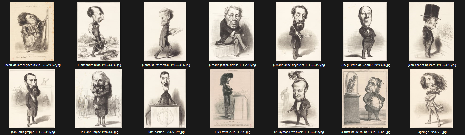 A screenshot of a dataset containing images by Honoré Daumier