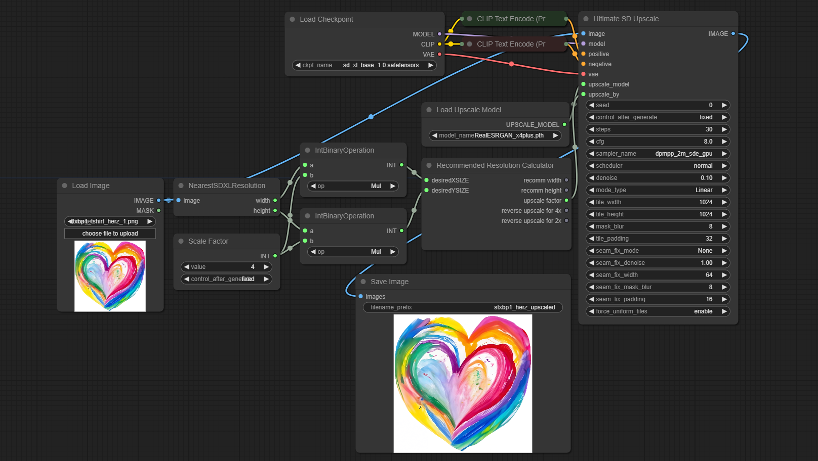 ComfyUI workflow to upscale the selected heart to 4k